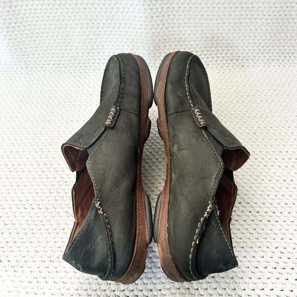 Olukai Moloa Black Toffee Leather Slip On Soft Back Comfort Loafers Men 10.5